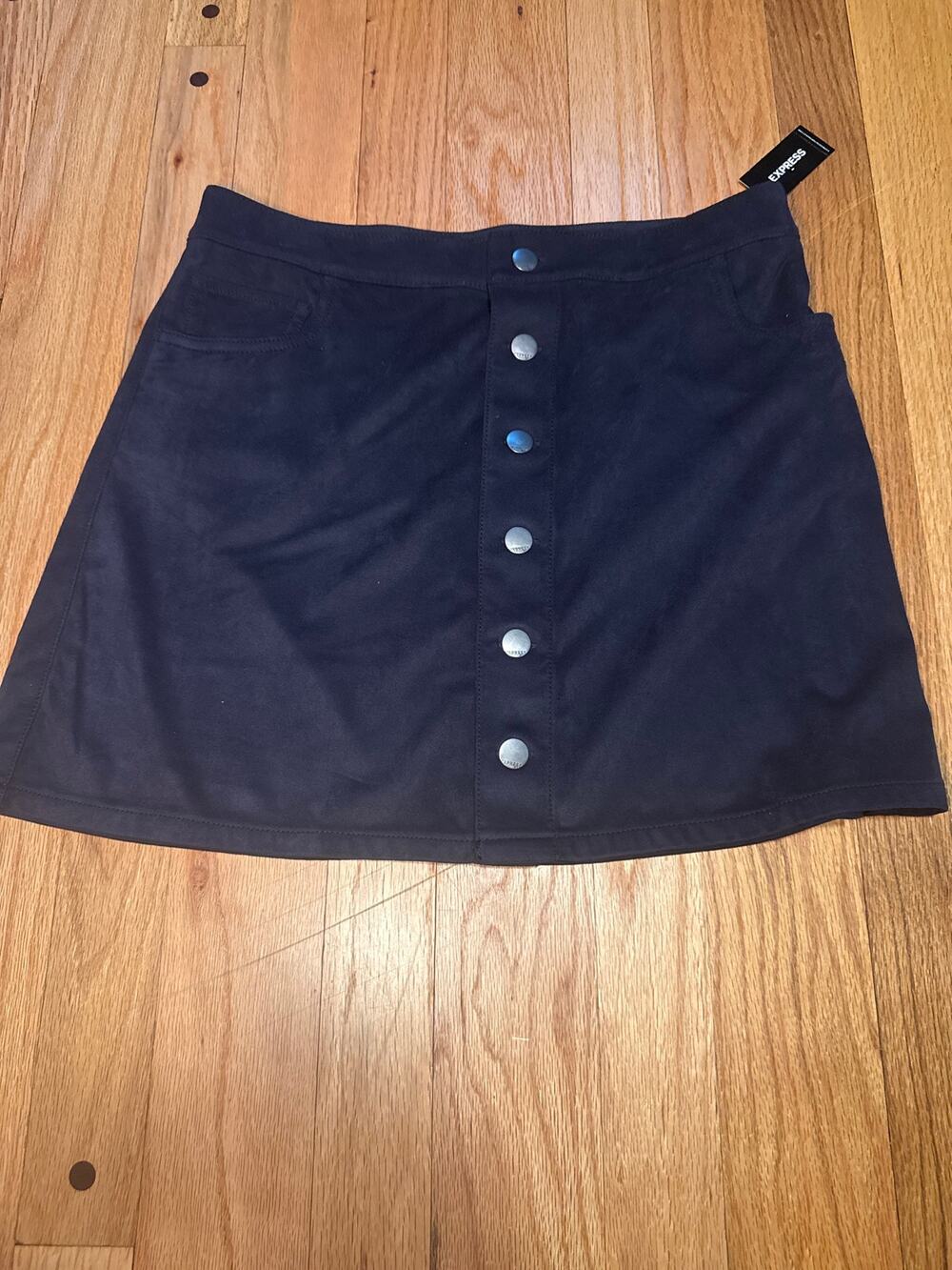 NEW Express Faux Suede Button Front Mini Skirt Navy Size 8 NWT
